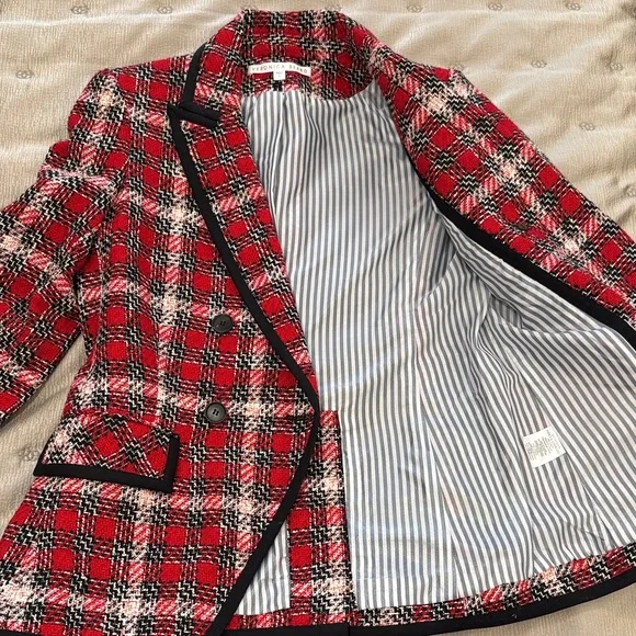 Veronica Beard Red Plaid Double-Breasted Jacket - Picture 4 of 5